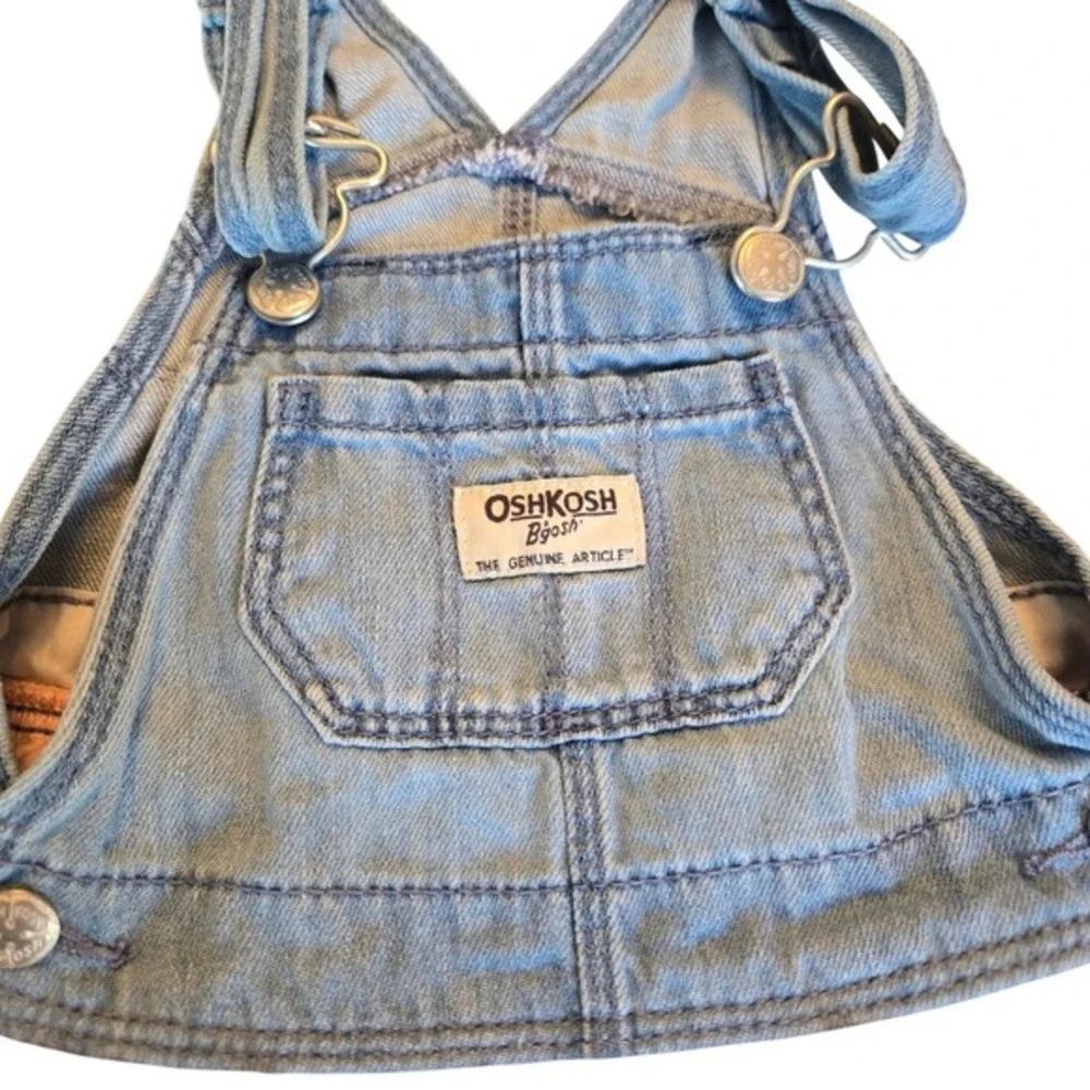 OshKosh Bgosh Baby Girls Pink Tulle Glitter Polka Dot Denim Overall‎ Dress 18M